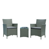 Manhattan Comfort OD-CV020-GY Imperia Steel Rattan 3-Piece Patio Conversation Set with Cushions in Grey